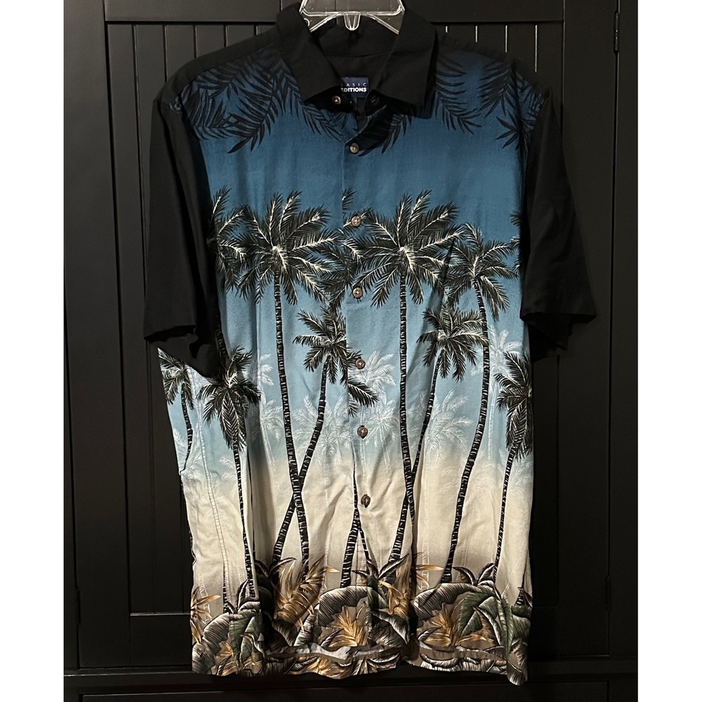 Hawaiian Palm Tree Shirt Medium Rayon Beach Aloha Tropical Island Vacation